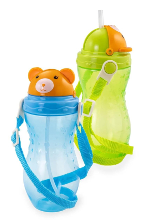 HAPPY CARE Поильник с трубочкой и лентой "Мишка"   470 мл