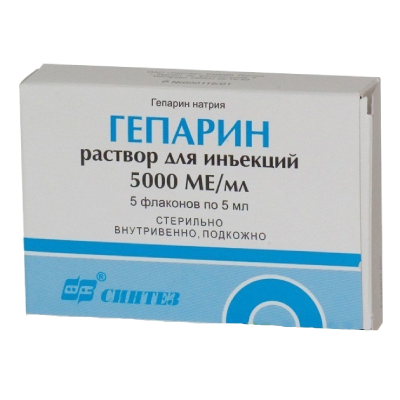 Гепарин р-р для инъекций 5000 МЕ/мл 5мл № 1 Синтез